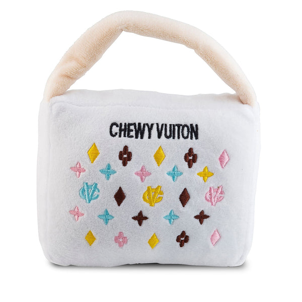 White Chewy Vuitton Dog Toy Purse