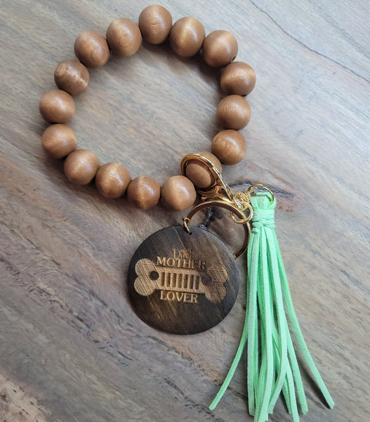 Dog Mother Jeep Lover Wood Key Chain Wristlet