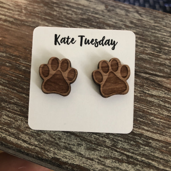Wooden Paw Earrings