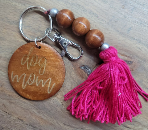 Dog Mom Wood Key Chain