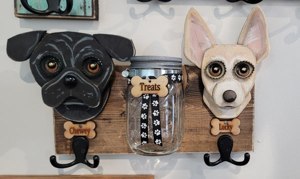 Custom Leash Holder-2 Dogs+Treat Jar