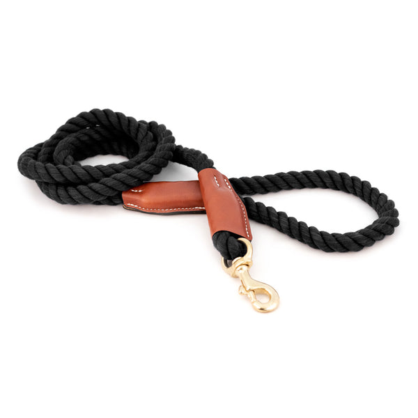 Black Cotton Rope & Leather Leash