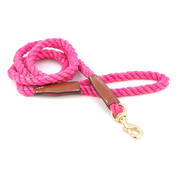 Pink Cotton Rope & Leather Leash