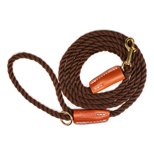 Brown Cotton Rope & Leather Leash