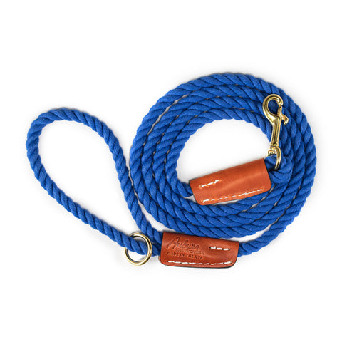 Nautical Blue Cotton Rope & Leather Leash