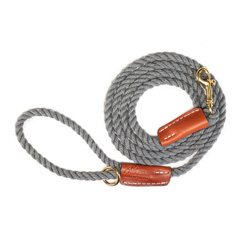 Grey Cotton Rope & Leather Leash
