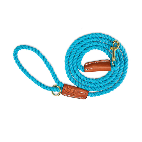 Turquoise Cotton Rope & Leather Leash