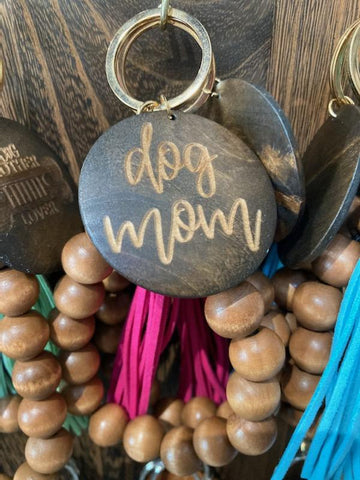 Dog Mom Wood Key Chain wristlet