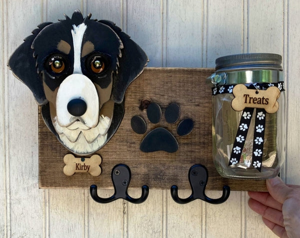 Custom Leash Holder-1 Dog+ Paw +Treat Jar